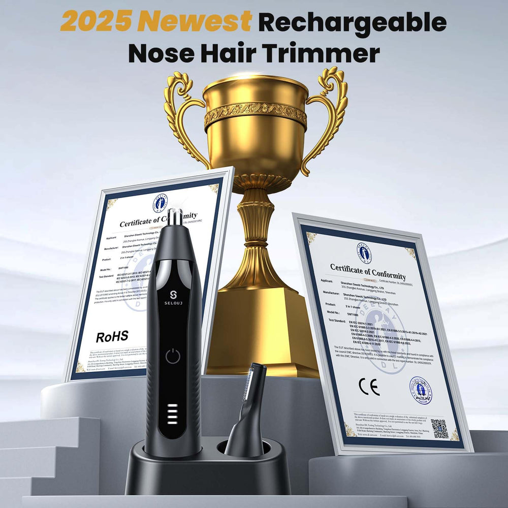 Selouj interchangeable heads show nose/ear and eyebrow grooming versatility.