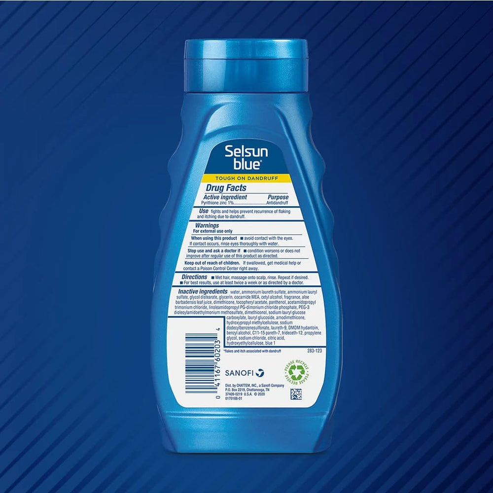 Selsun Blue packaging outer box conveys two-pack convenience.
