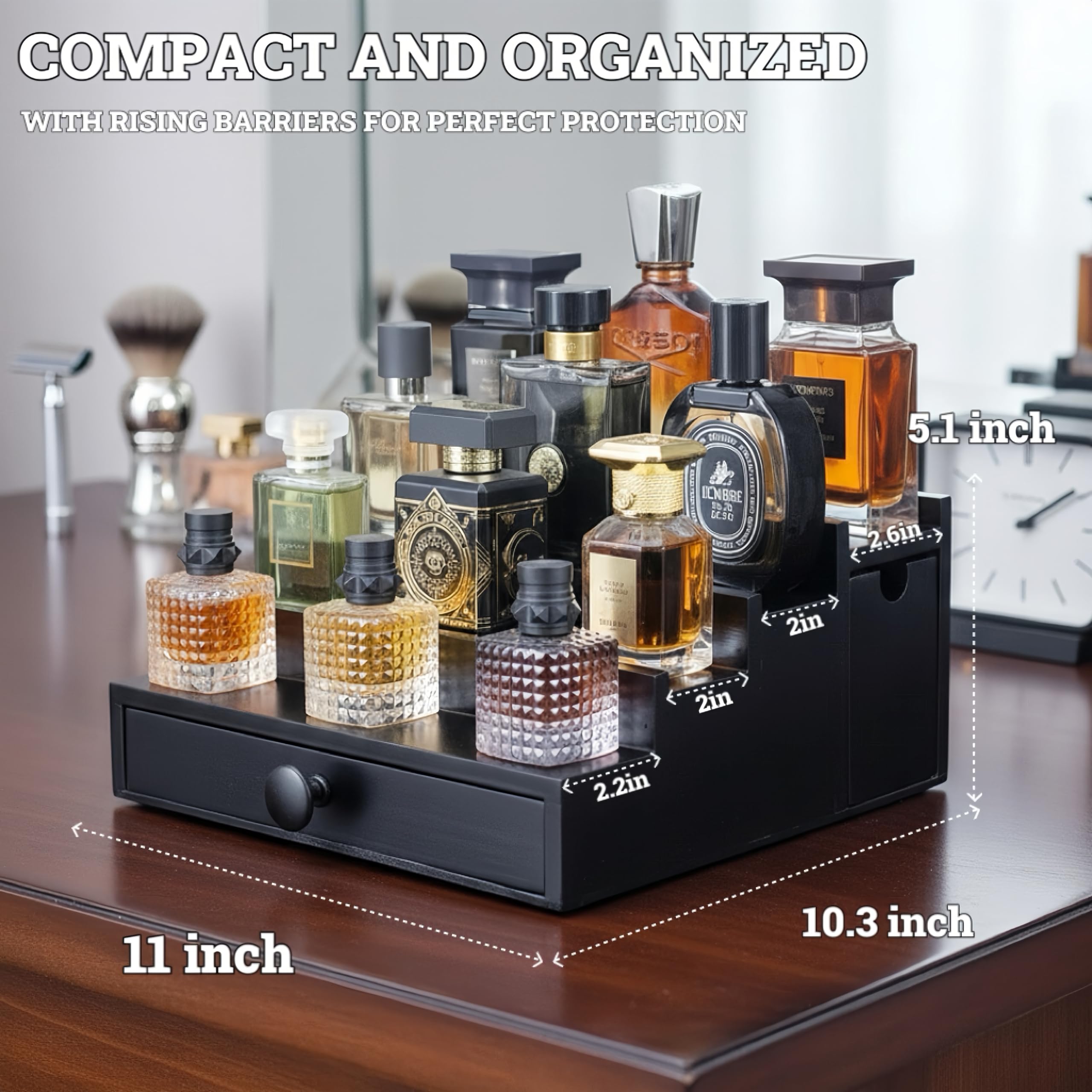 SeLuM cologne organizer side compartment provides extra storage for accessories