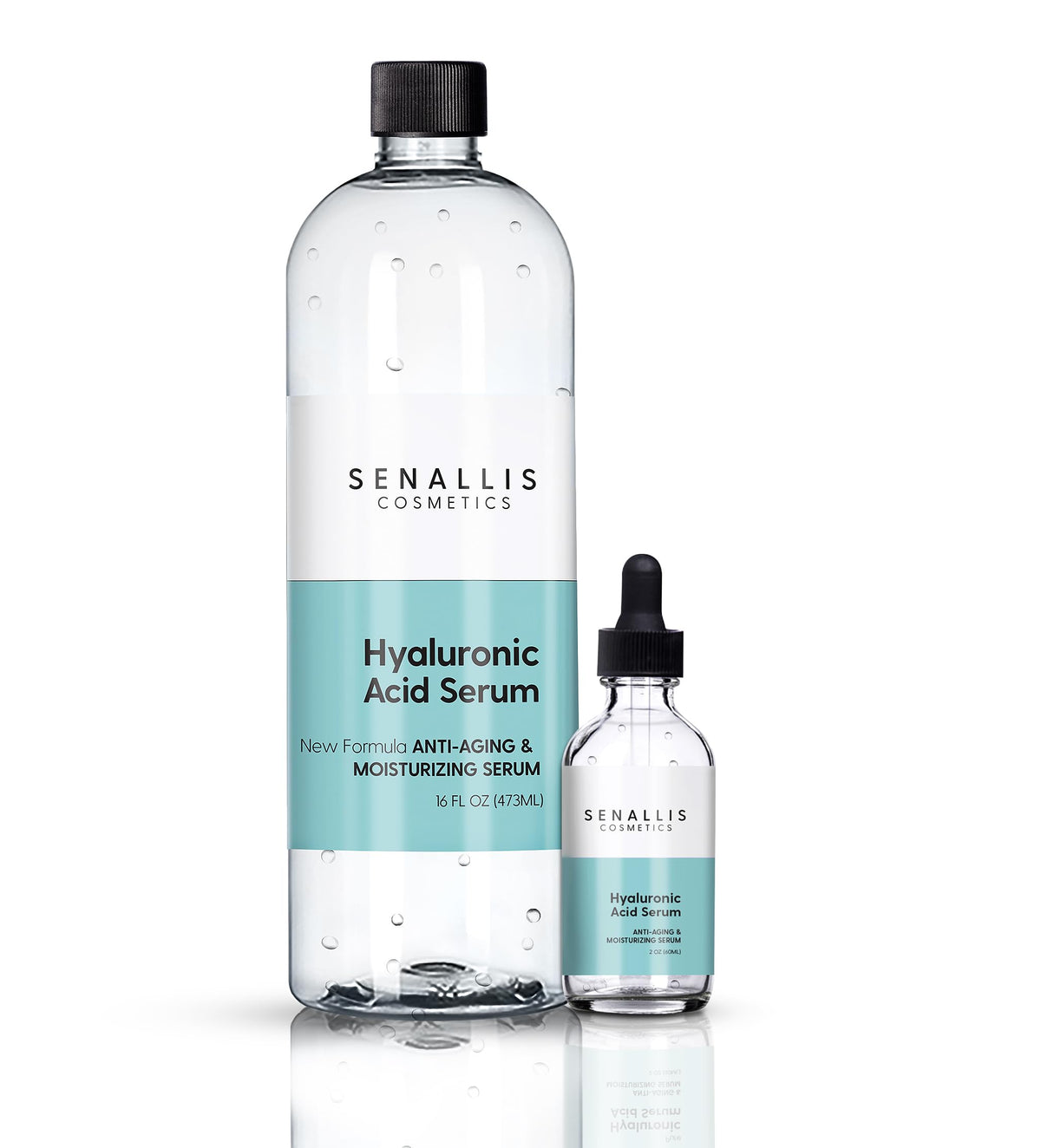 SenAllis Cosmetics Hyaluronic Serum bottle-front view highlighting hydration potential.
