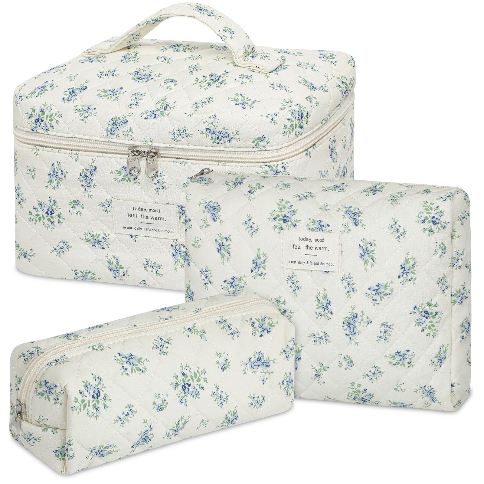 Senbowe floral makeup bag set front view, bold pattern for daily cosmetics storage.