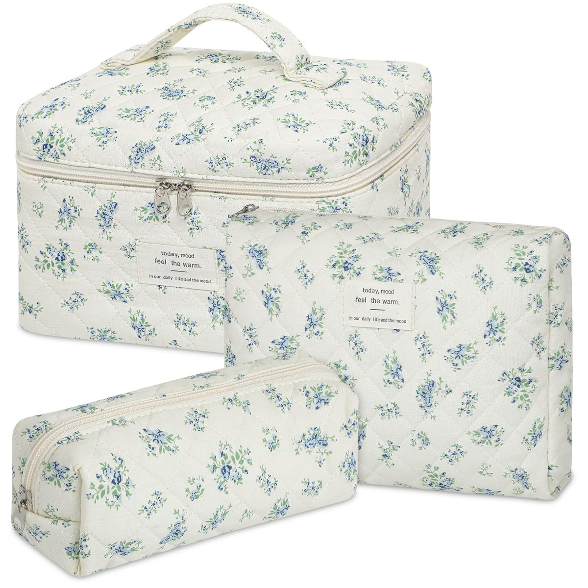 Senbowe floral makeup bag set front view, bold pattern for daily cosmetics storage.