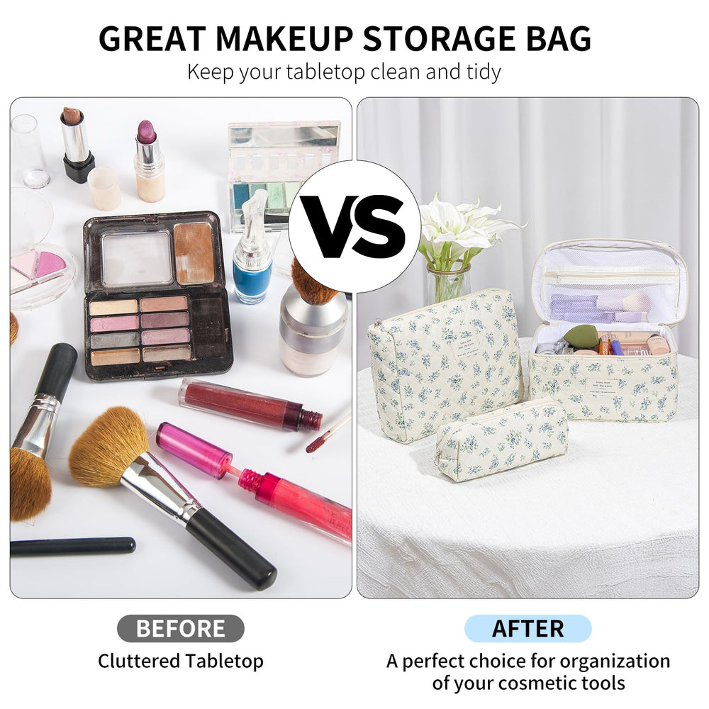 Senbowe floral makeup bag set multi-size display, three sizes for organization.