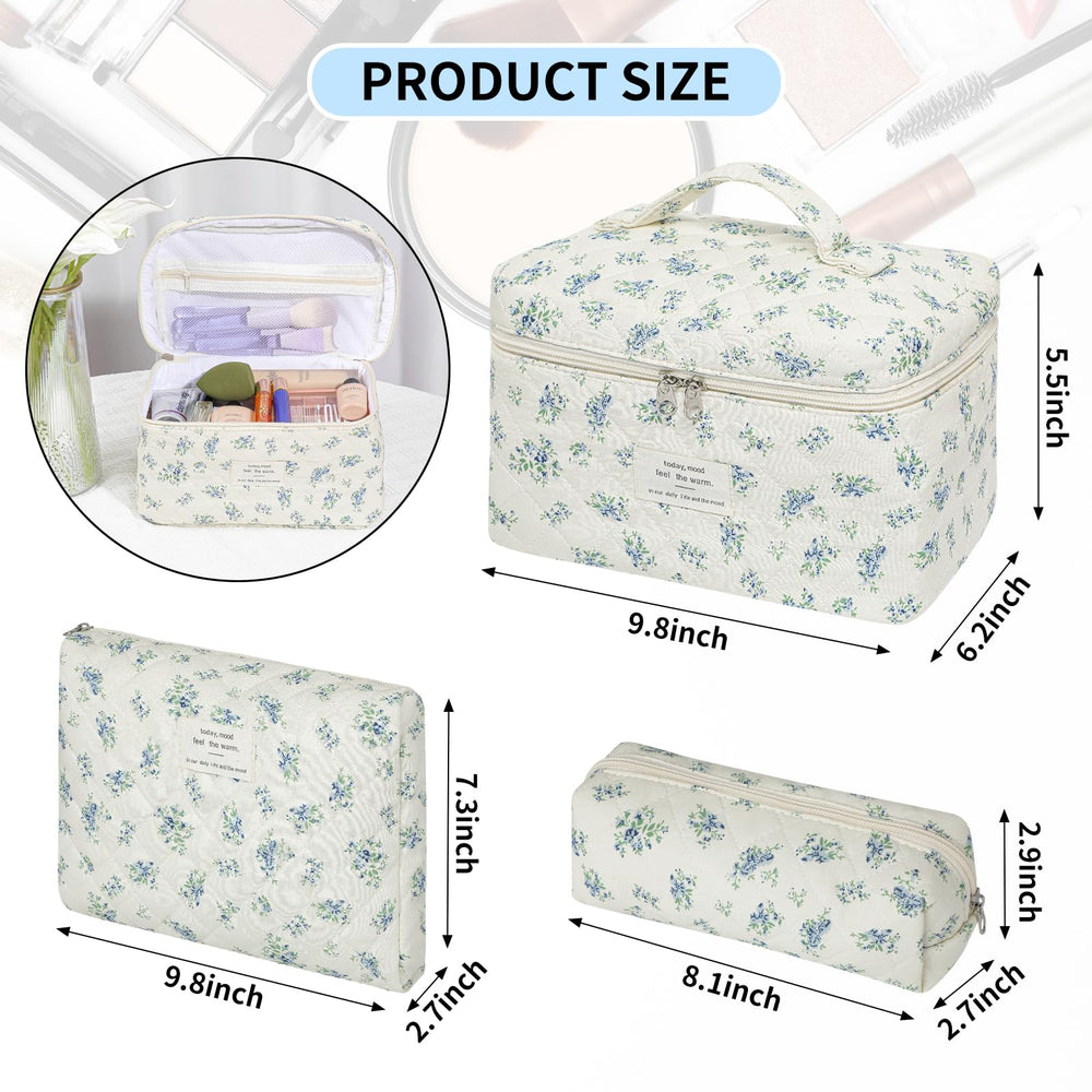 Senbowe floral makeup bag set side view, compact travel-ready design.