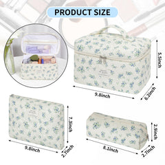 Senbowe floral makeup bag set side view, compact travel-ready design.