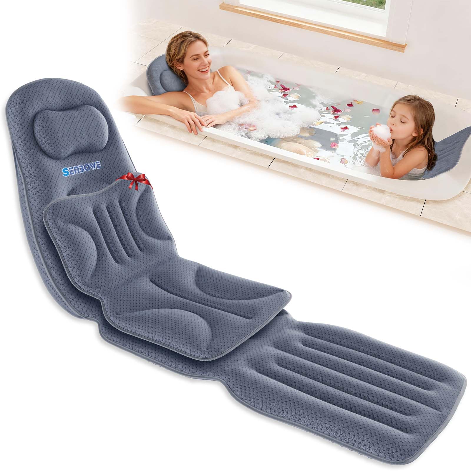 SENBOWE luxury full-body bathtub pillow 55-inch provides full back support during baths.