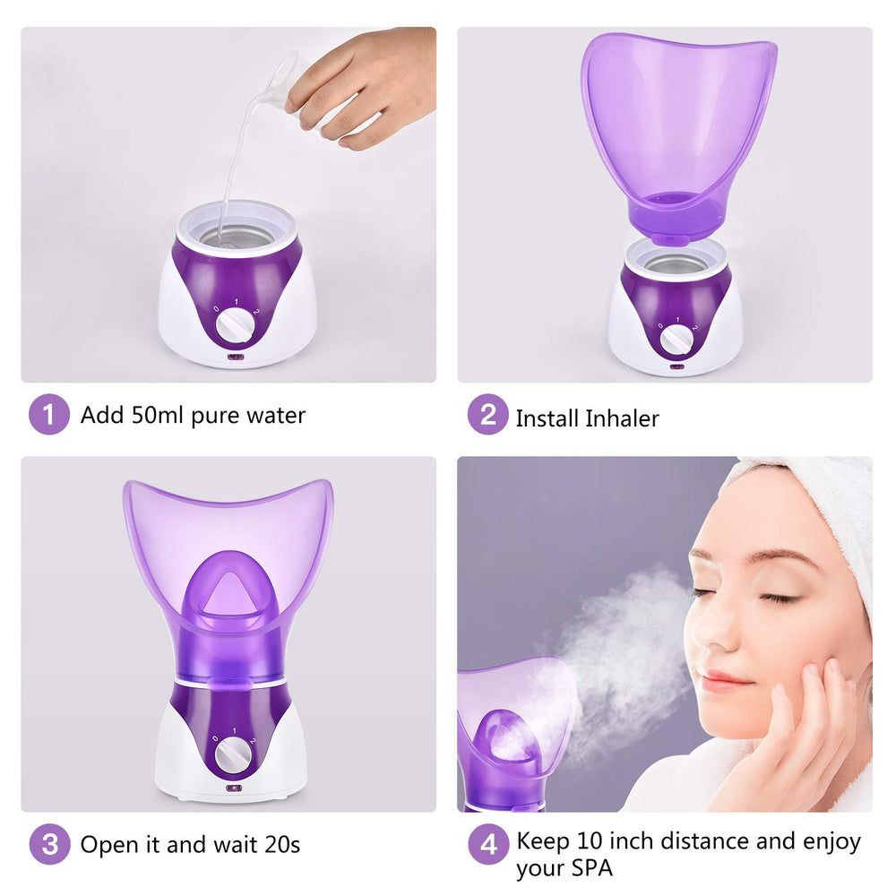 Seneryla steamer in use shows warm mist relaxing morning skincare ritual.