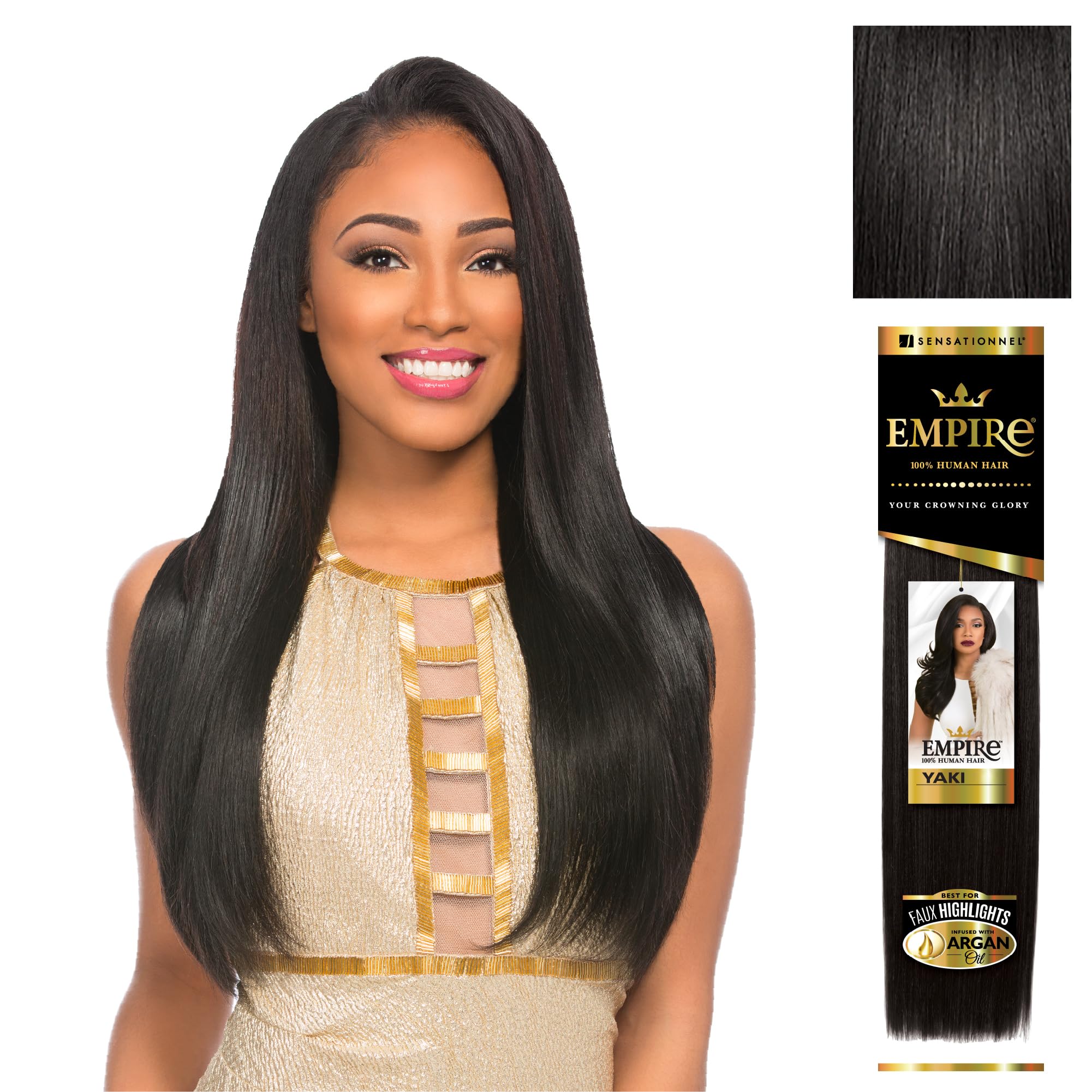 Sensationnel Empire Yaki hair 10in 1b offblack weave closeup for smooth installation
