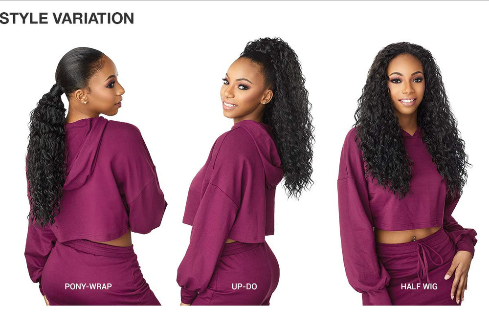 Sensationnel Instant Updown Halfwig Pony wear-combo demonstrates half wig and pony options in one pack.