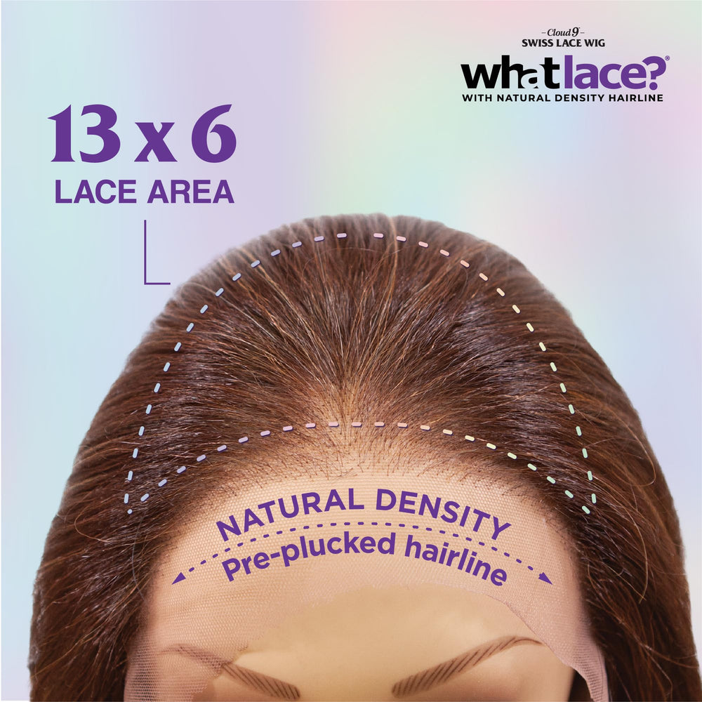Sensationnel What Lace 13x6 hairline preplucked detail showing natural density with soft baby hairs.
