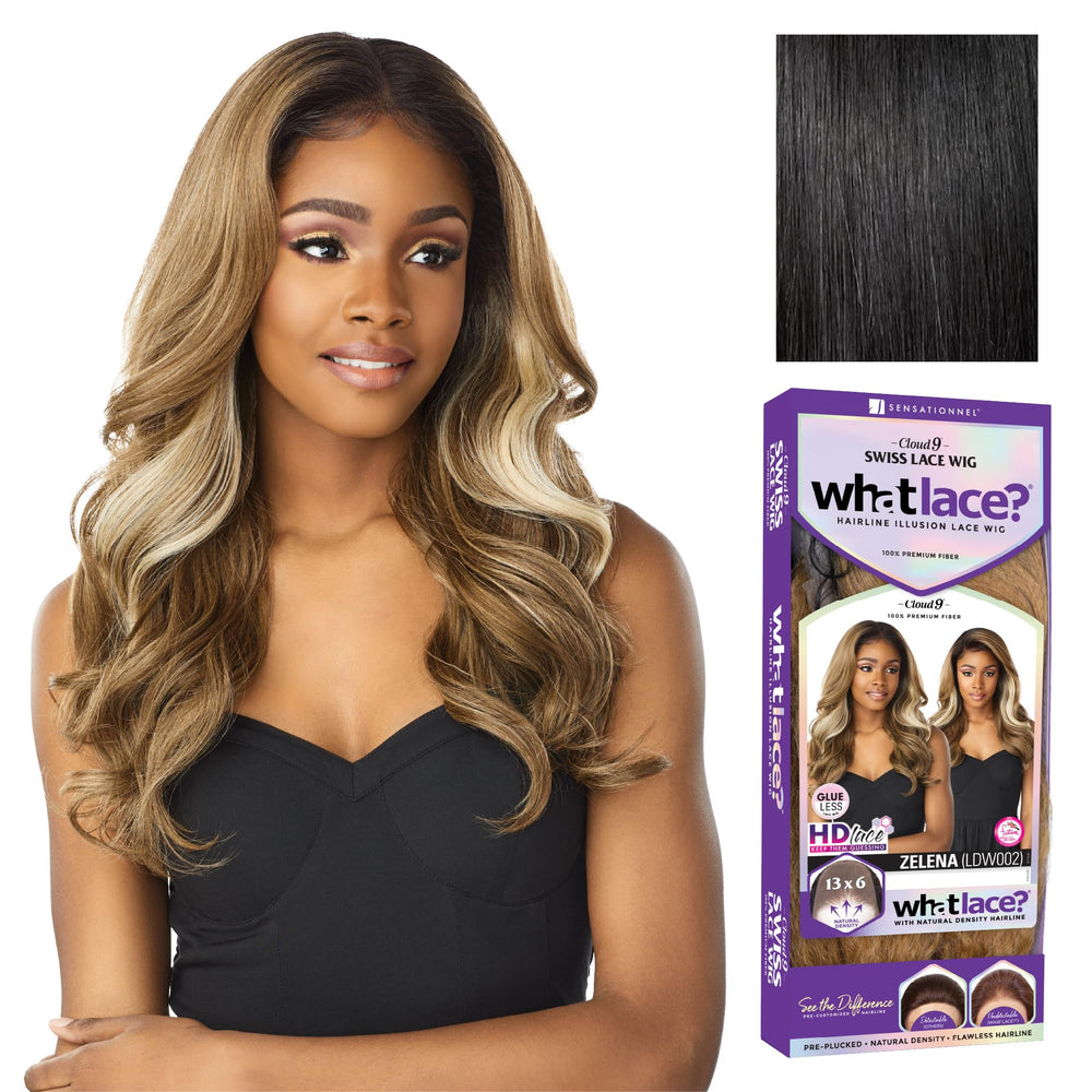 Sensationnel What Lace Zelena front view Jet Black shows natural density for everyday wear.