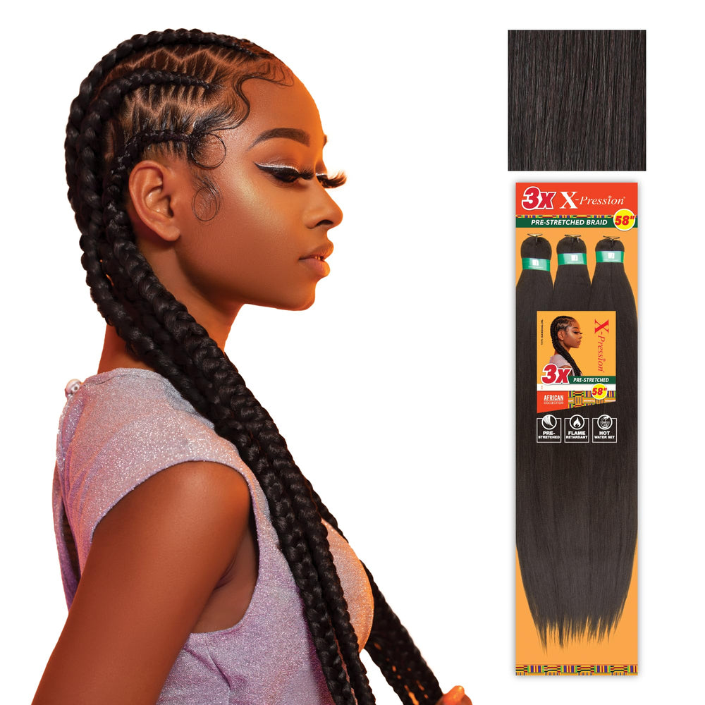 Sensationnel X-pression prestretched braid 58in front view for quick protective styles.