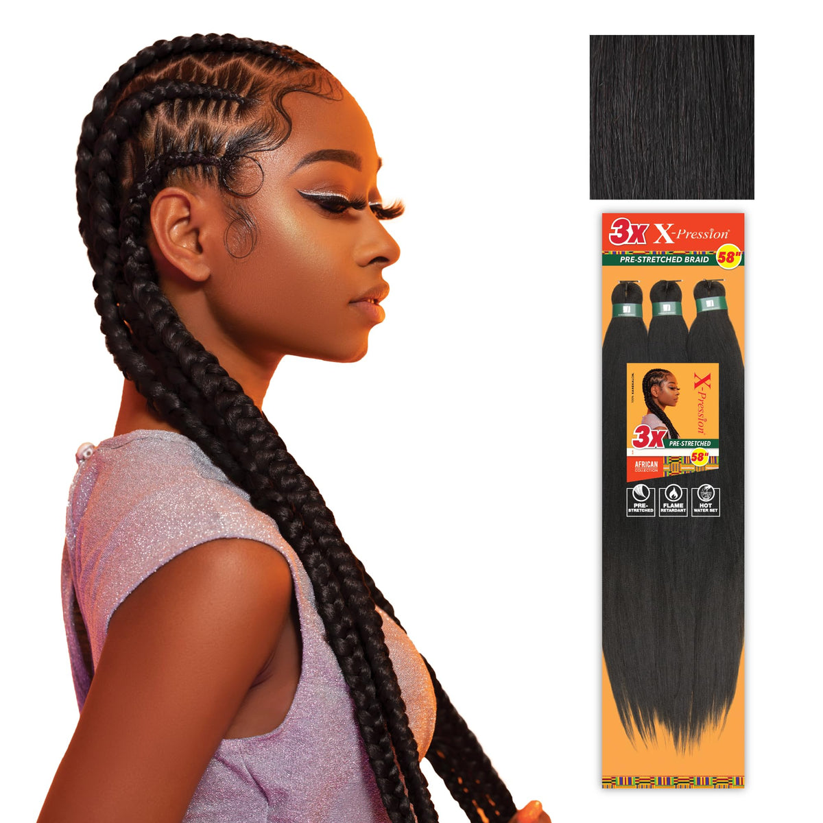 Sensationnel X-pression prestretched braiding hair close-up in 1B Off-Black for easy box braids