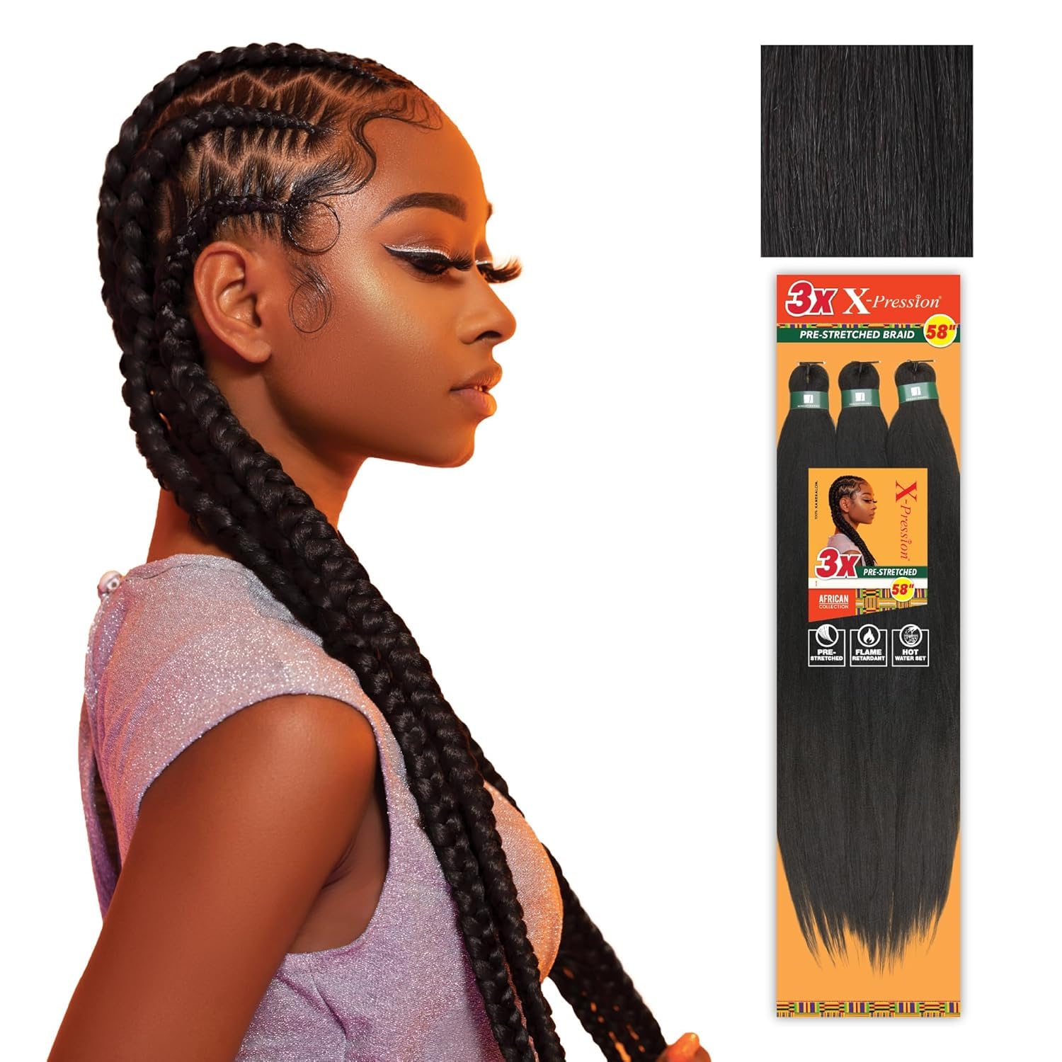 Sensationnel XPRESSION 3X pre-stretched braid 58-inch pack—quick protective styling.