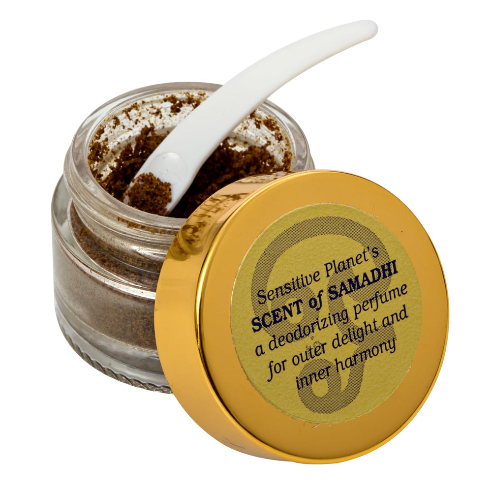 Sensitive Planet Scent of Samadhi cloth pouch with jar emphasizes ethical weaving and mindful gifting