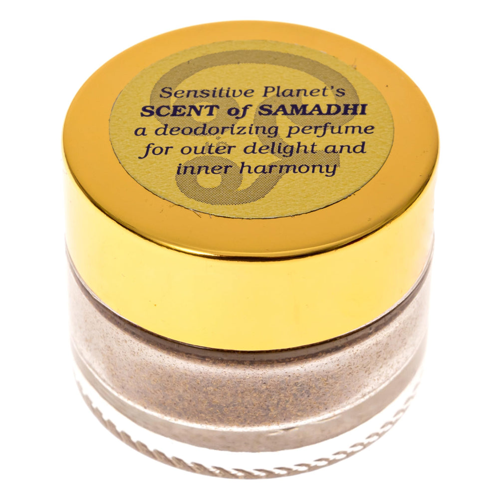 Sensitive Planet Scent of Samadhi jar closeup highlighting natural ingredients and adaptive personal fragrance