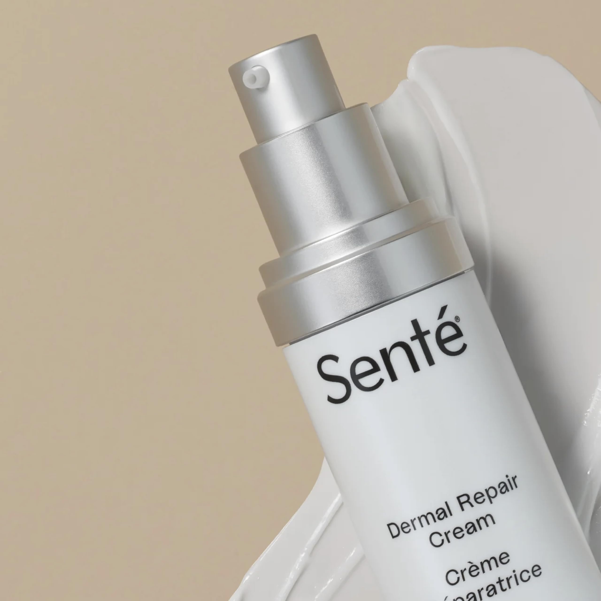 Senté Dermal Repair in a night routine session suggesting gentle, calming benefits.