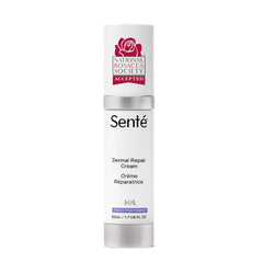 Senté Dermal Repair Facial Cream tube closeup shows hydrating formula for sensitive skin.