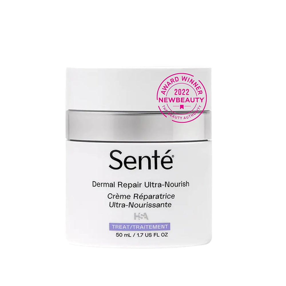 Senté Dermal Repair Ultra-Nourish packaging highlights rosacea-friendly care for dry skin