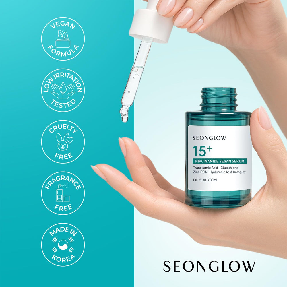 SEONGLOW serum applied as small dots for even coverage and absorption.