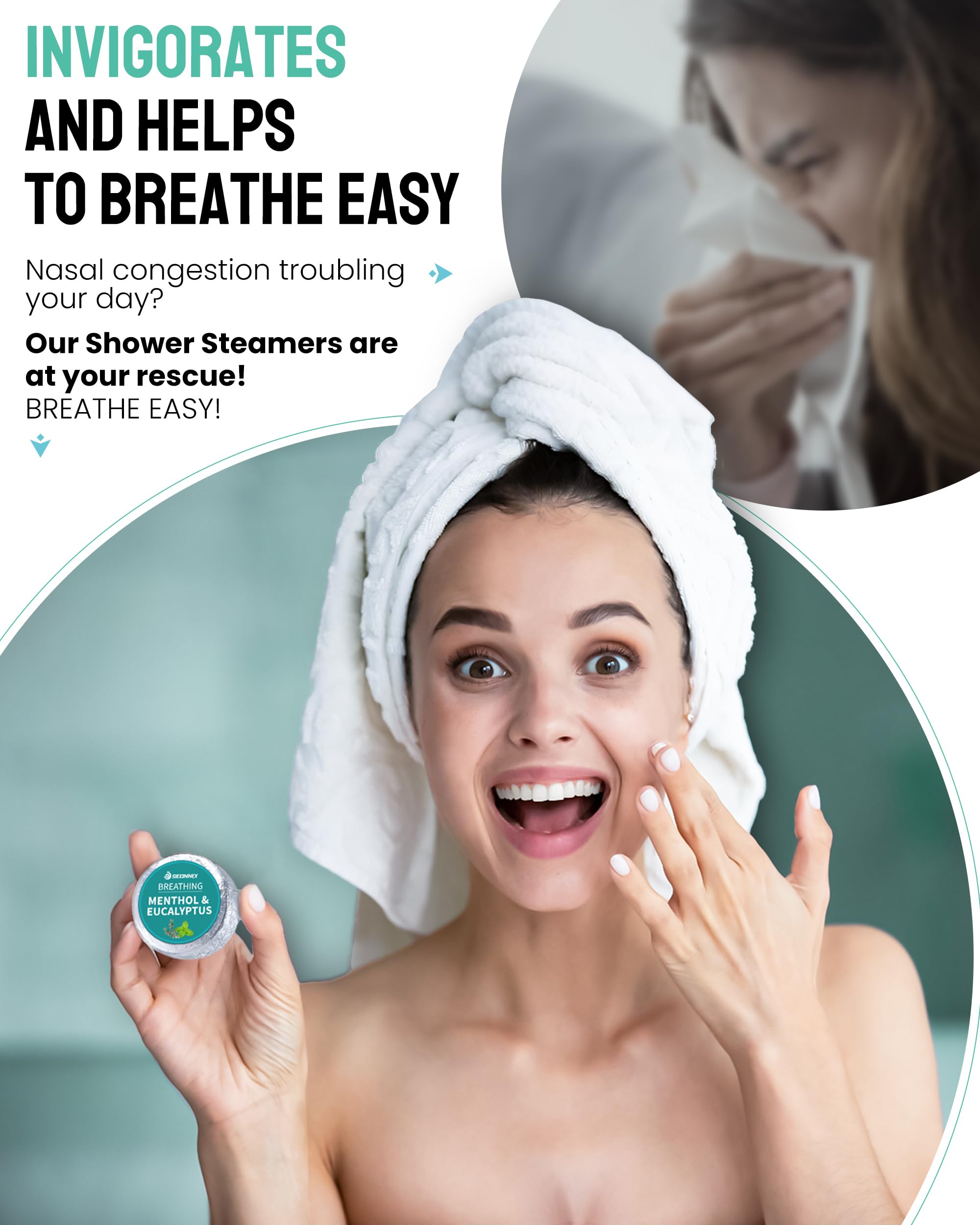 SEONNIX Natural Menthol Eucalyptus ingredients highlight pure aromatherapy oils.