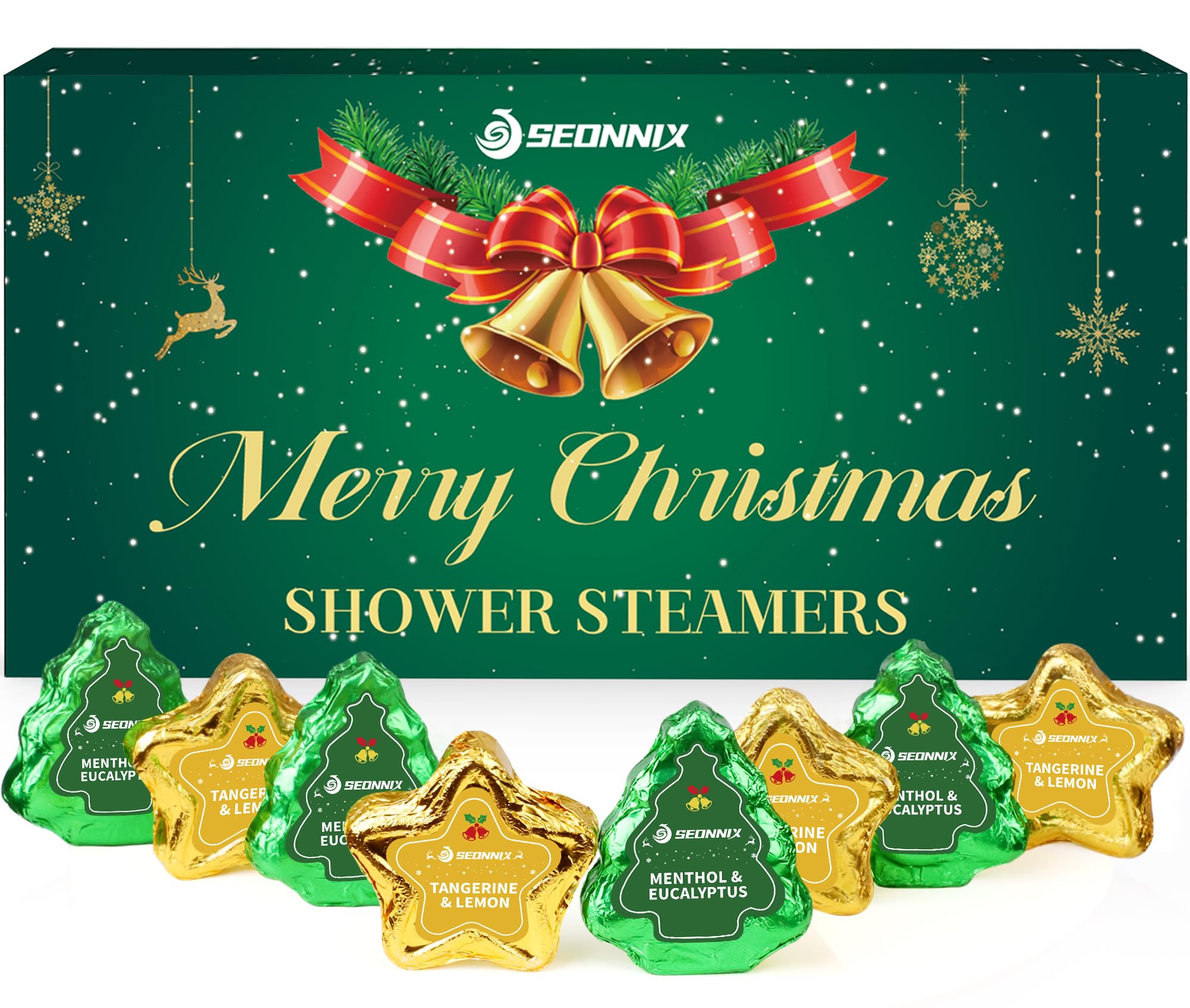 SEONNIX shower steamers Christmas-stars image promotes stress relief aromatherapy ritual.