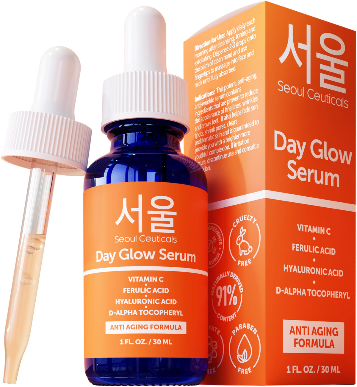 SeoulCeuticals vitamin C serum pump image shows brightening daily-use formula