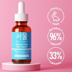 SeoulCeuticals acne serum ingredients panel highlighting salicylic acid and tea tree