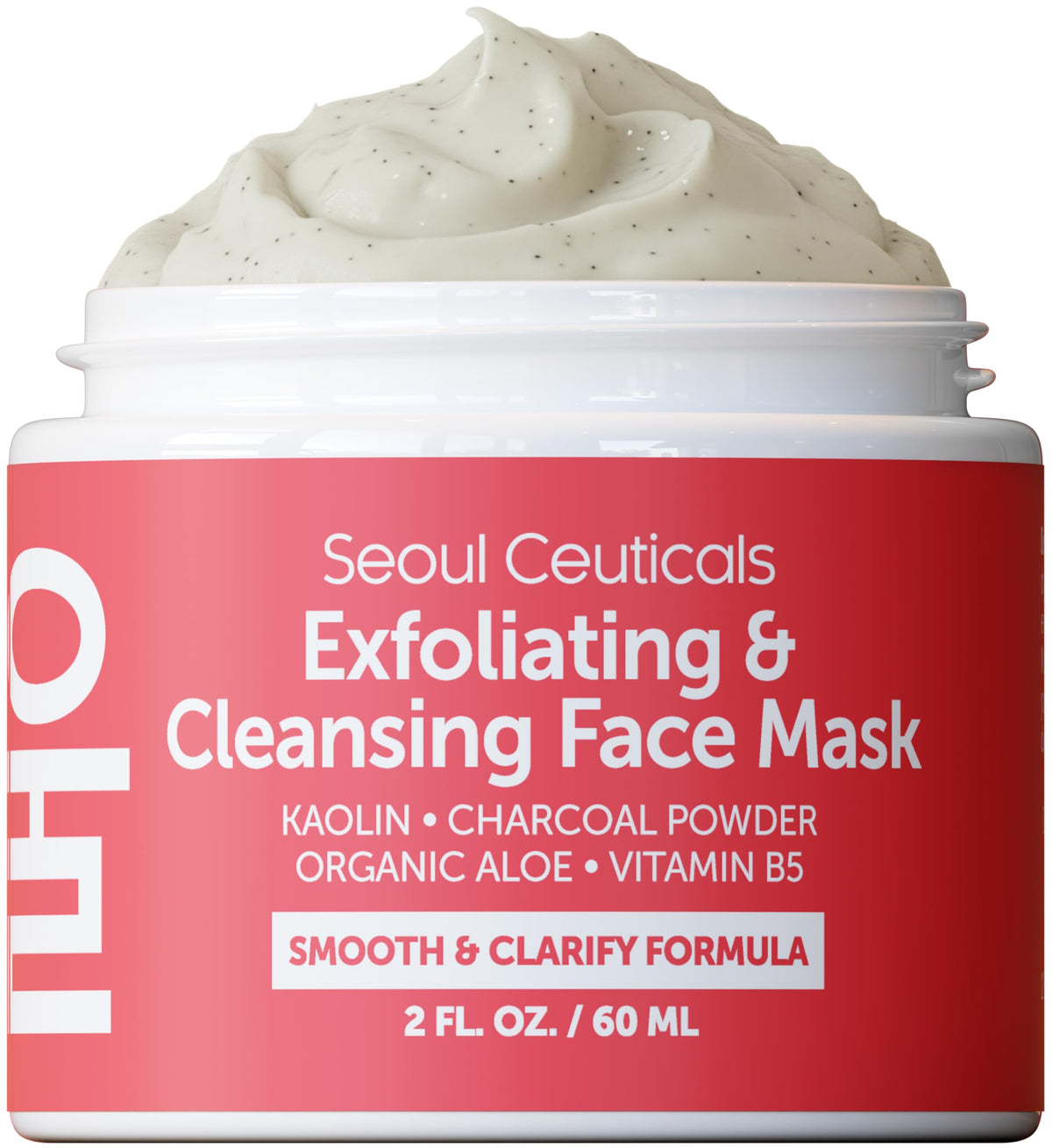 SeoulCeuticals Korean Face Scrub jar close-up shows creamy texture for gentle exfoliation