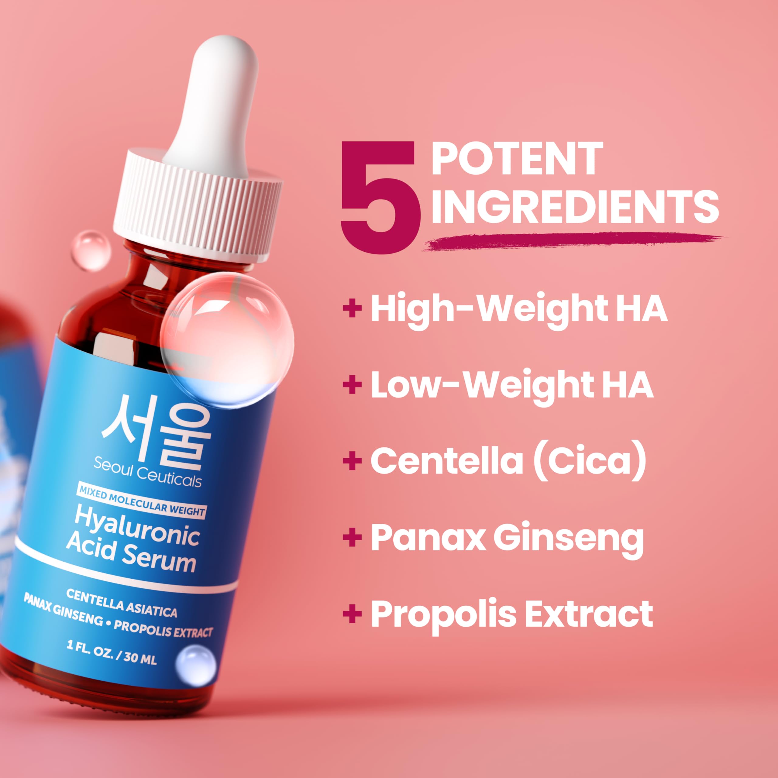 SeoulCeuticals HA serum with centella and propolis highlights soothing and antioxidant support