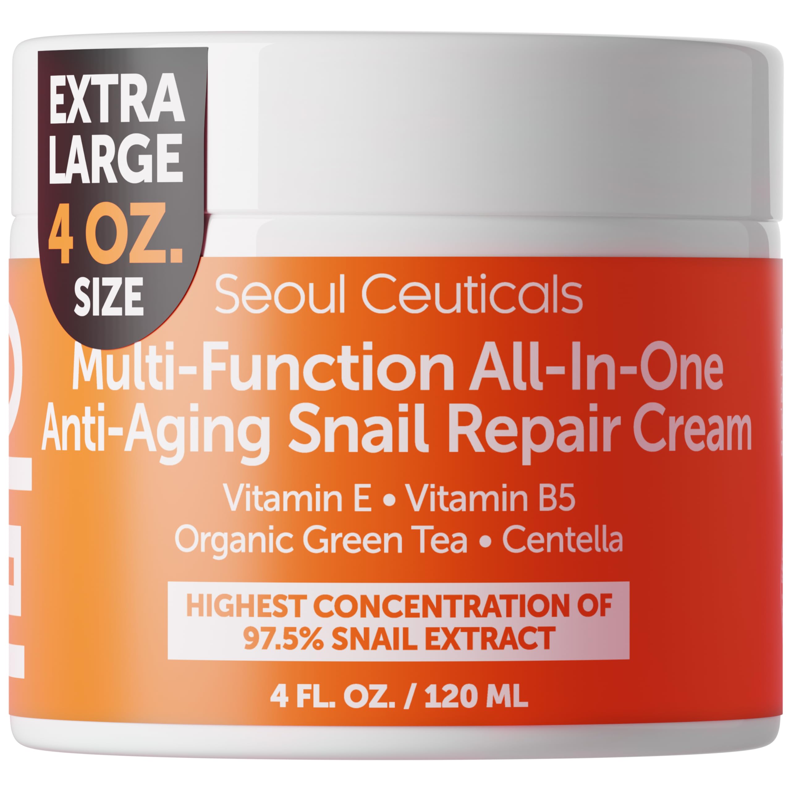 SeoulCeuticals snail mucin cream jar closeup for hydrating, radiant skin.