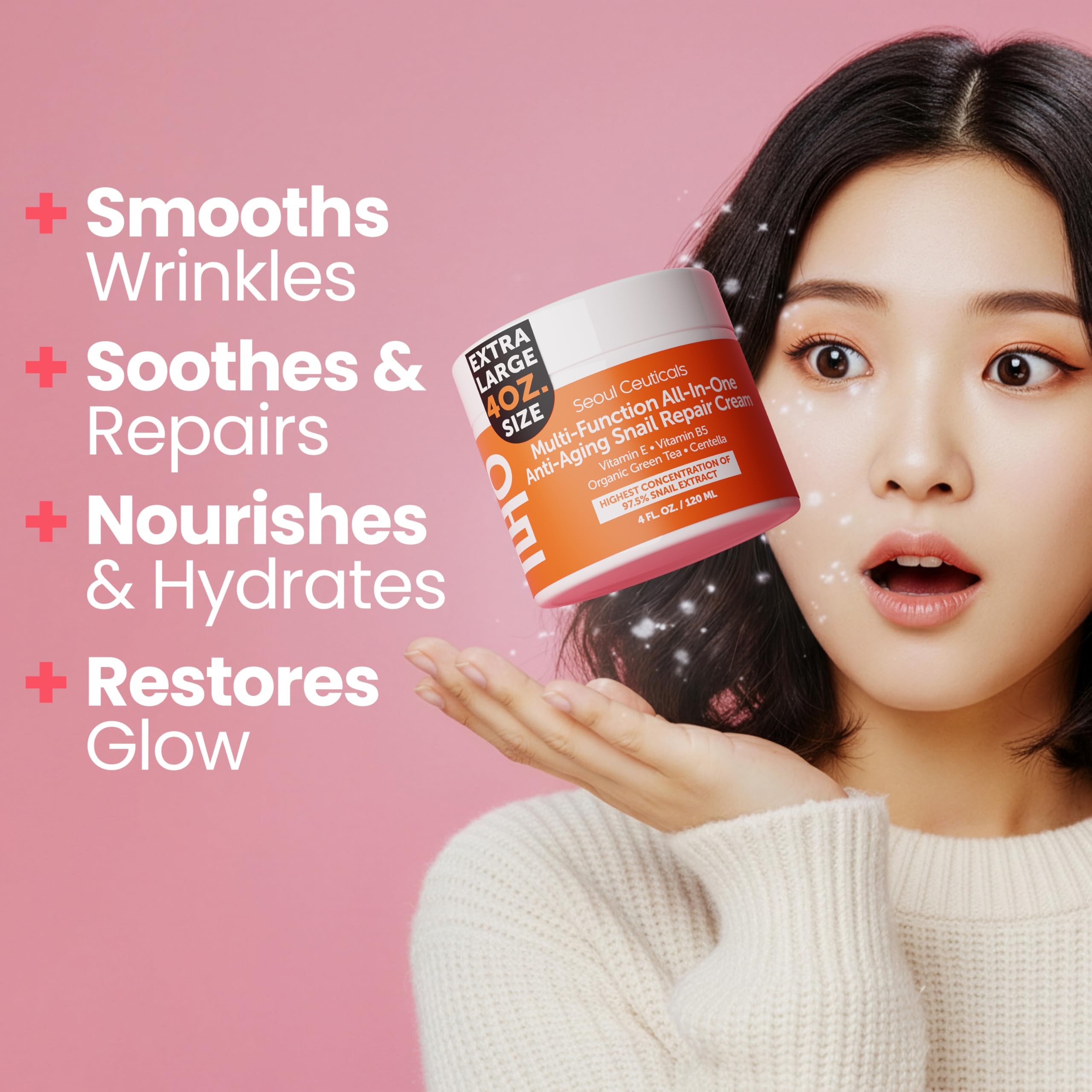 SeoulCeuticals snail mucin cream outer packaging highlights cruelty-free, organic ingredients.