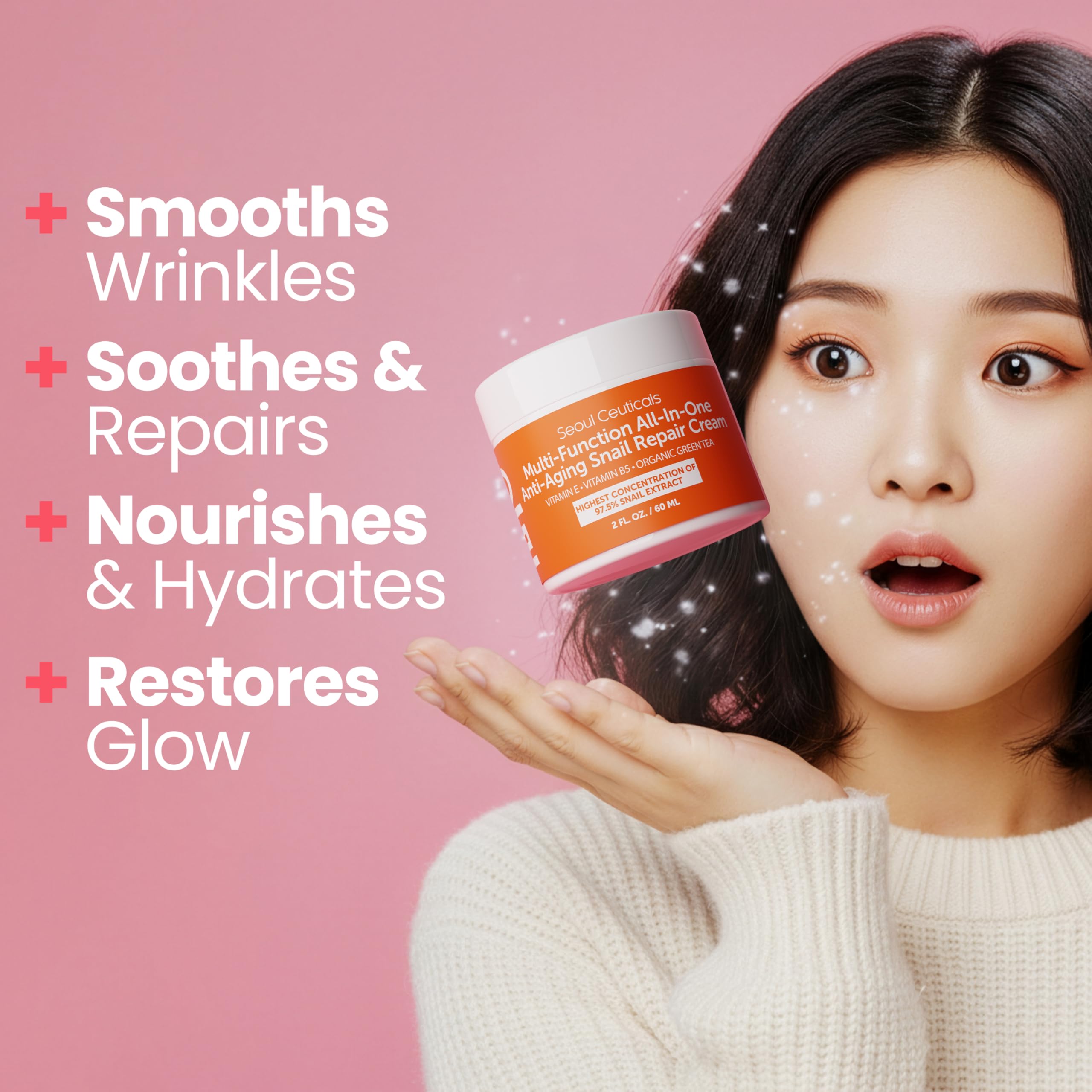 SeoulCeuticals snail mucin moisturizer jar open shows creamy texture for daily hydration.