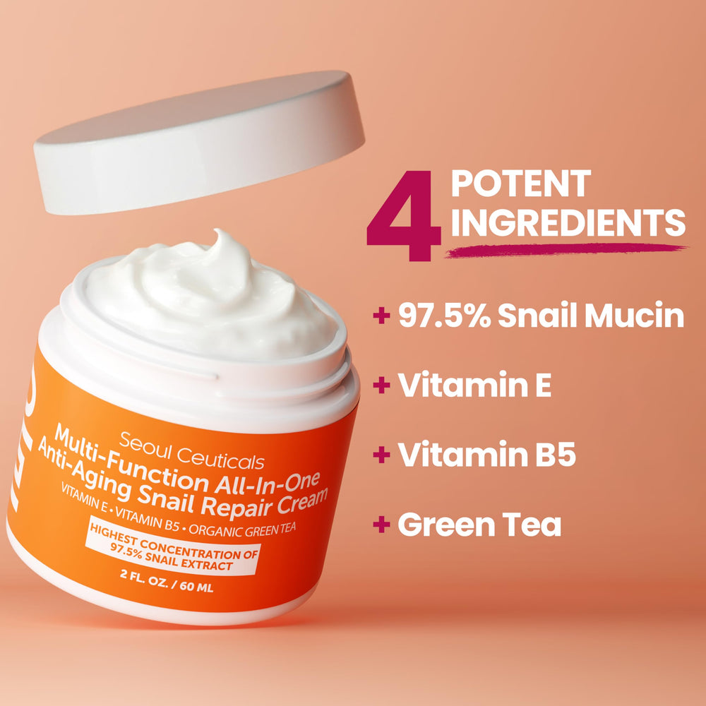 SeoulCeuticals Snail Mucin Moisturizer glow shot suggests subtle radiance after use.