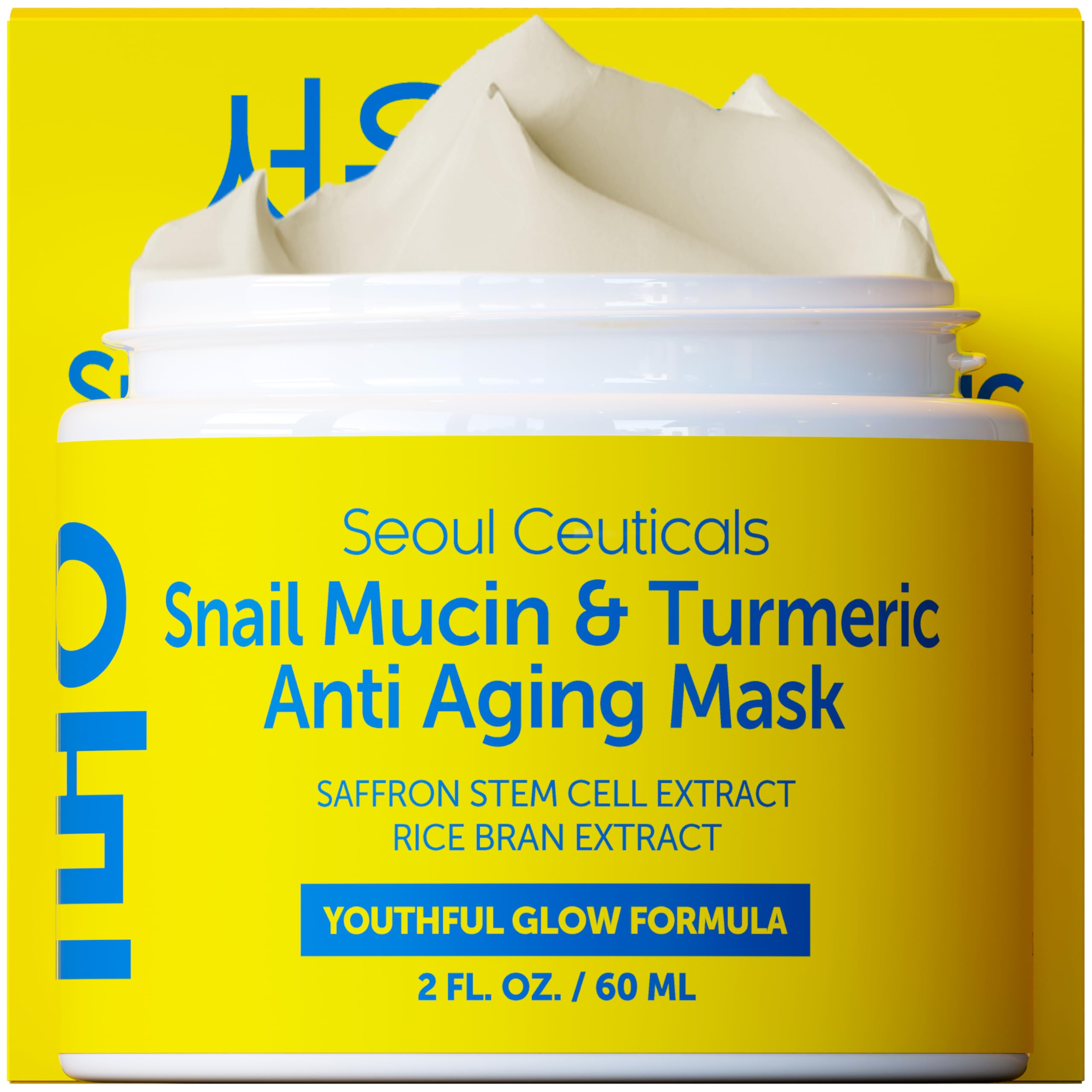 SeoulCeuticals snail mucin turmeric mask jar for hydration and glow.