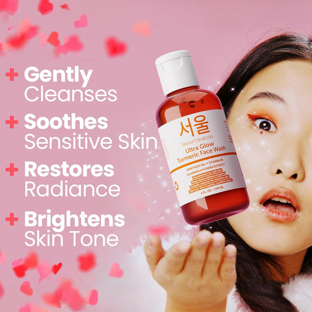 SeoulCeuticals turmeric face wash with hemp seed oil highlights moisture protection