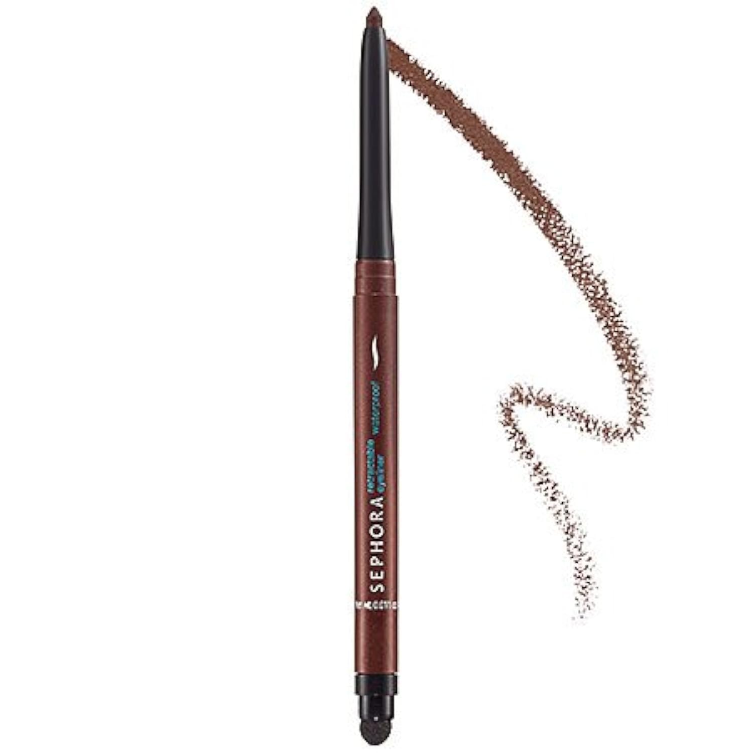 SEPHORA COLLECTION retractable waterproof eyeliner 08 brown swatch shows budge-proof color