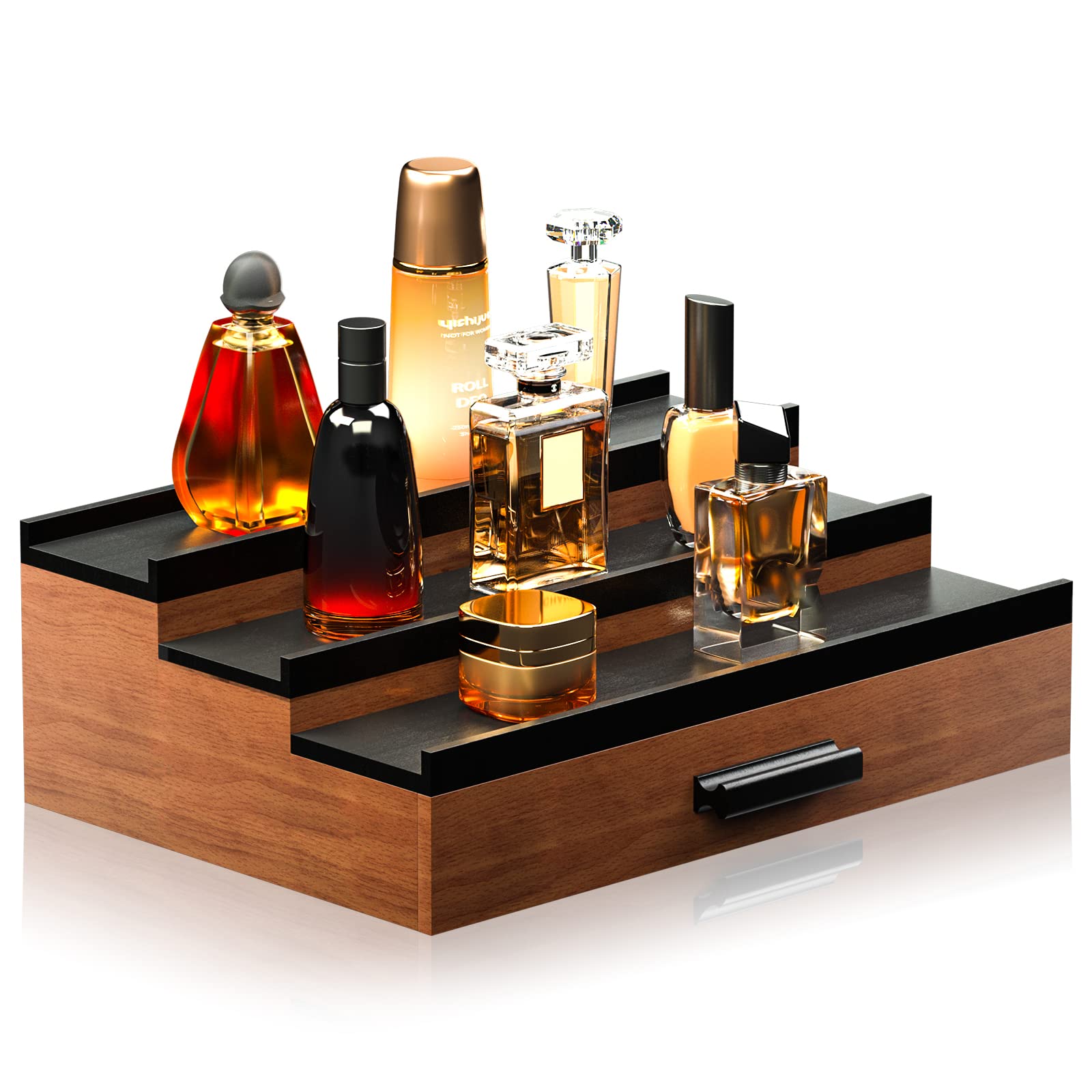 Sephyroth Cologne Organizer 3-tier bamboo with drawer front for tidy vanity and easy access