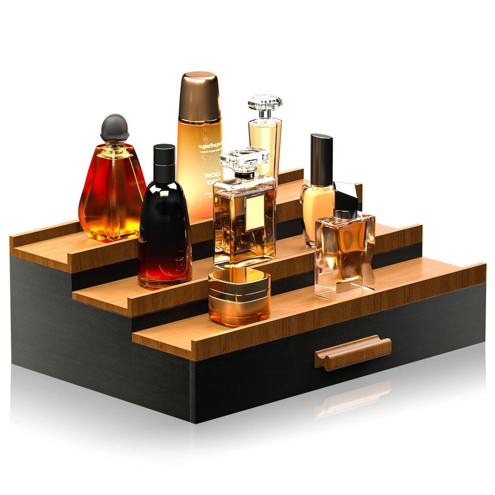 Sephyroth cologne organizer 3-tier display keeps bottles organized for quick access.
