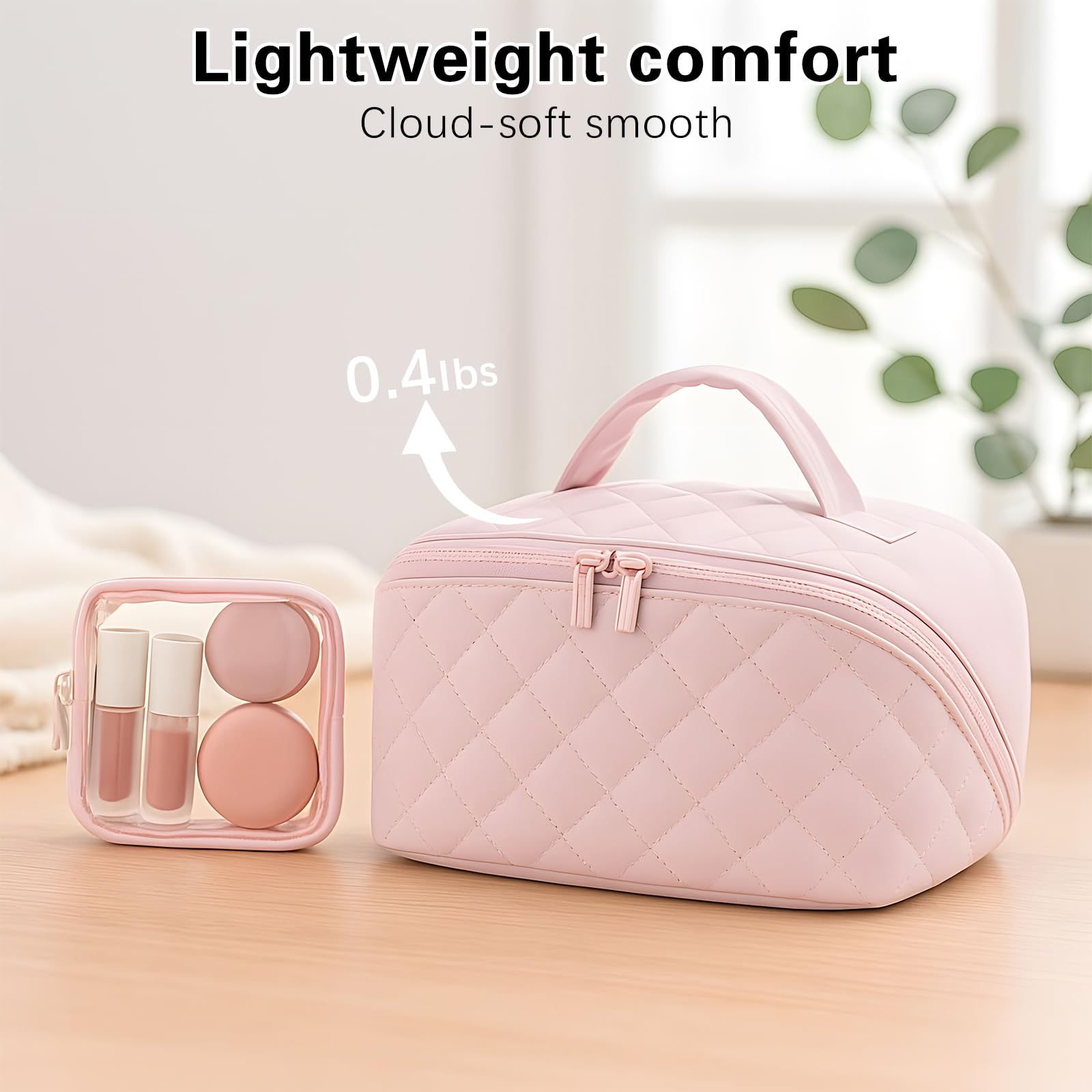 SEPSUMMER makeup bag machine-washable lining simplifies cleaning after trips.