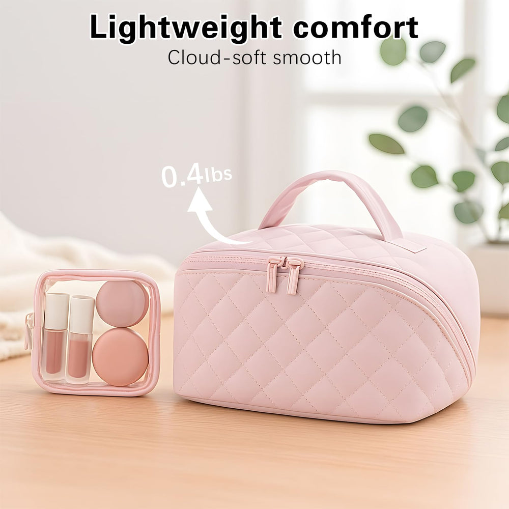 SEPSUMMER makeup bag machine-washable lining simplifies cleaning after trips.