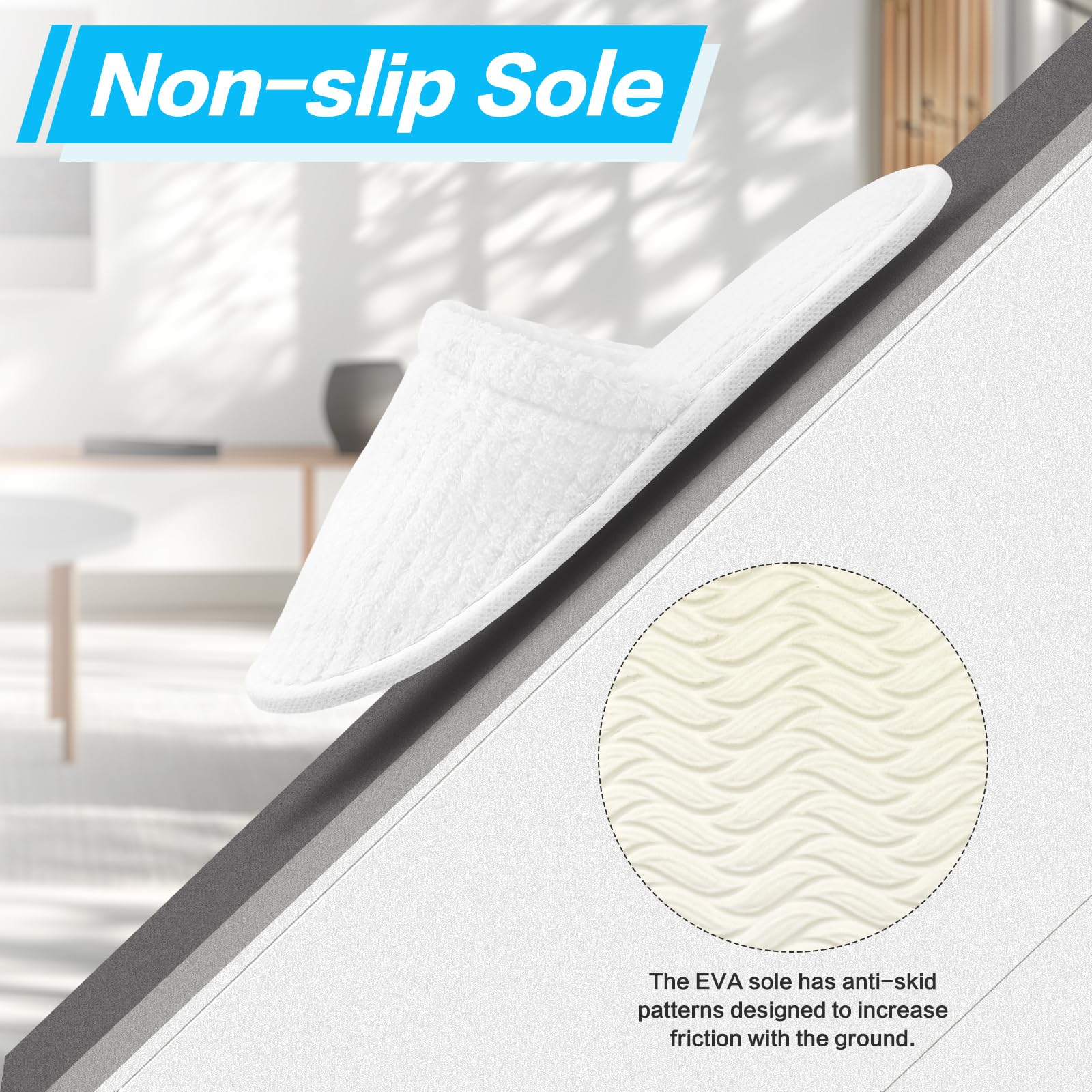 Seuqhck individually packaged slippers for easy travel and disposal