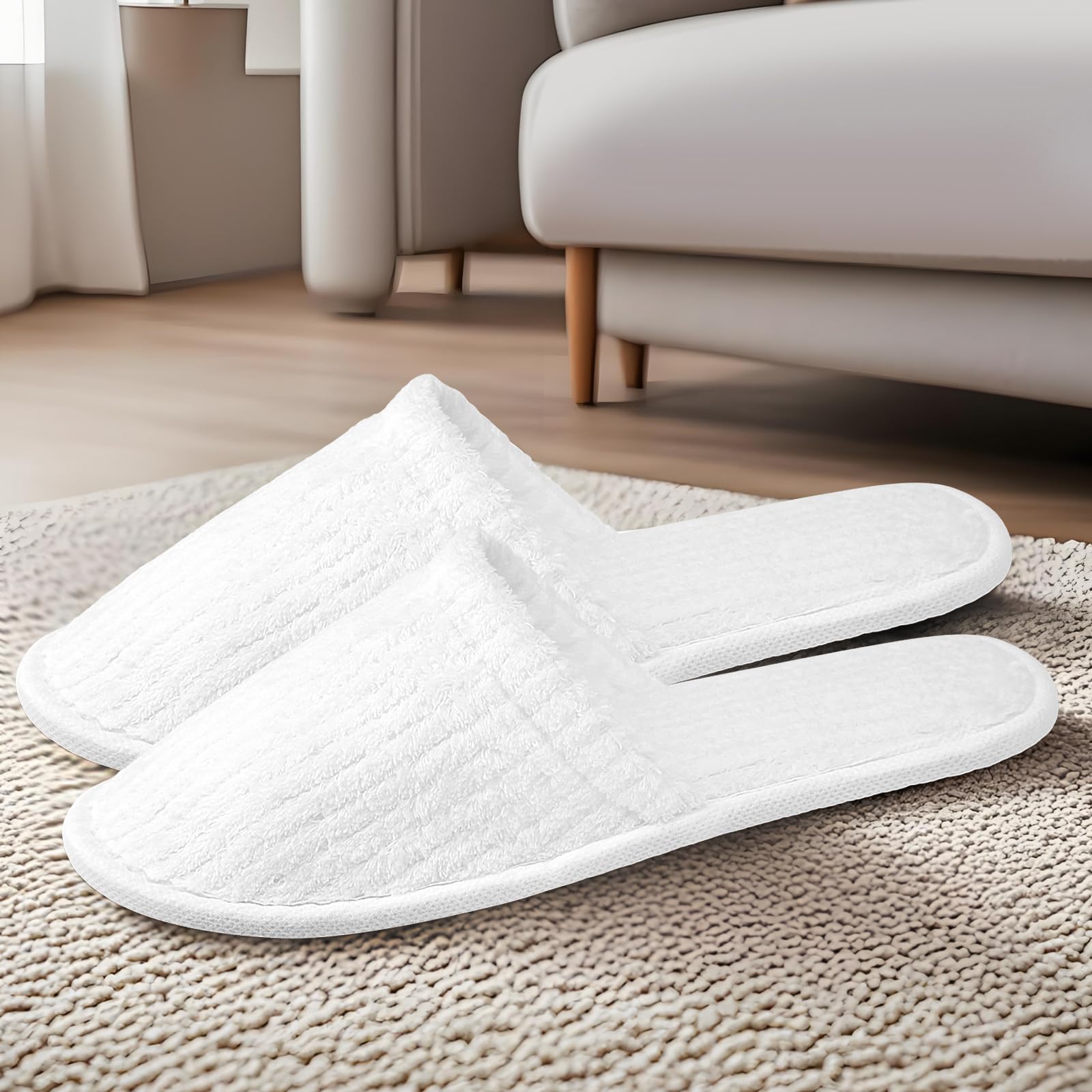 Seuqhck white coral fleece upper offers plush comfort for guests