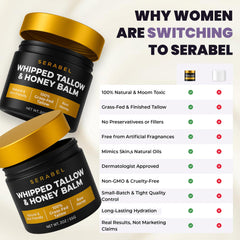 serabel tallow and honey balm organic ingredients highlight premium formula.