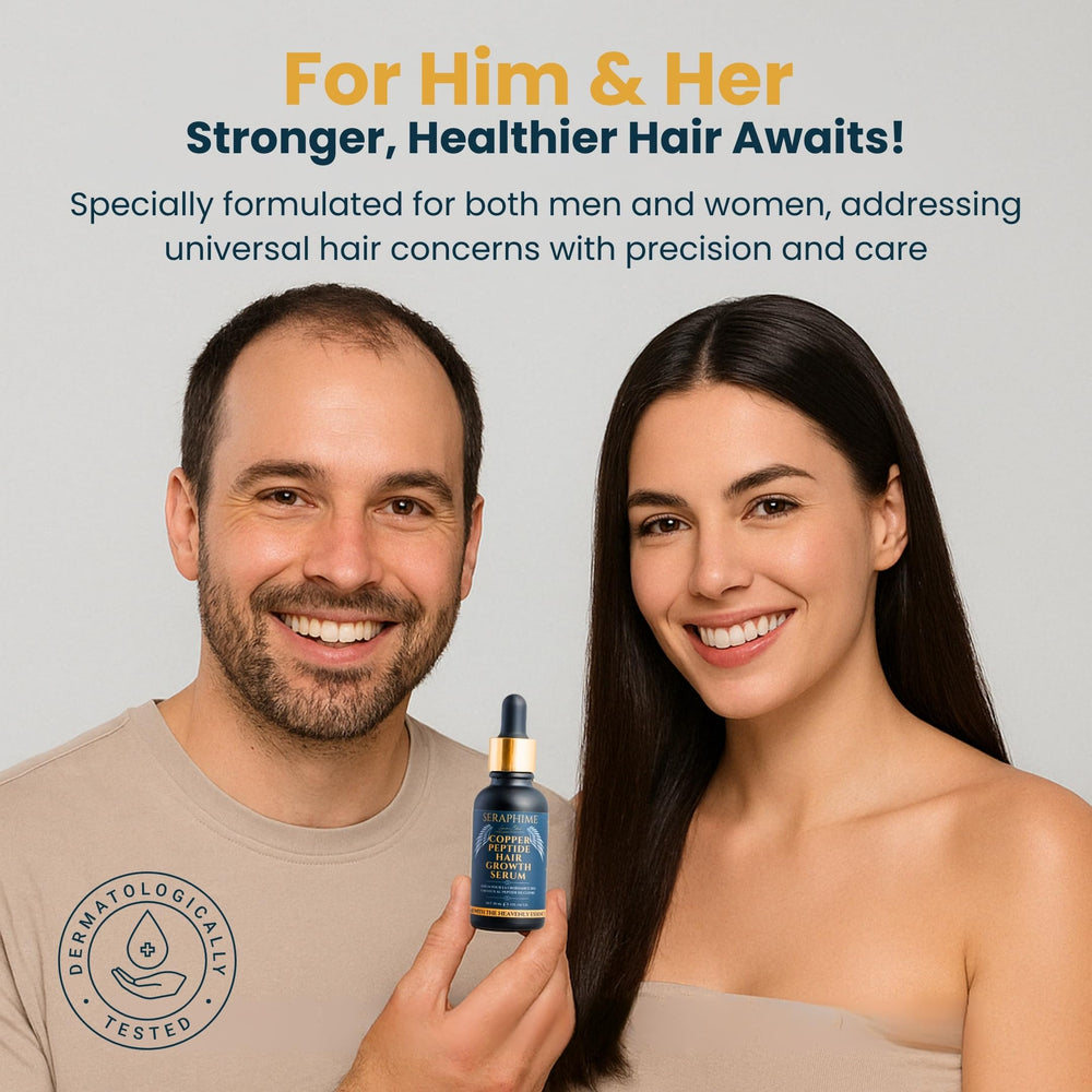 Seraphime Copper Peptide Serum bottle with caffeine and rosemary notes promoting energizing scalp care.