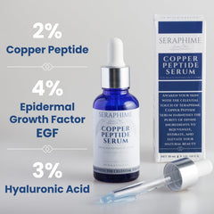 Seraphime copper peptides serum dispense pump close-up for controlled application.