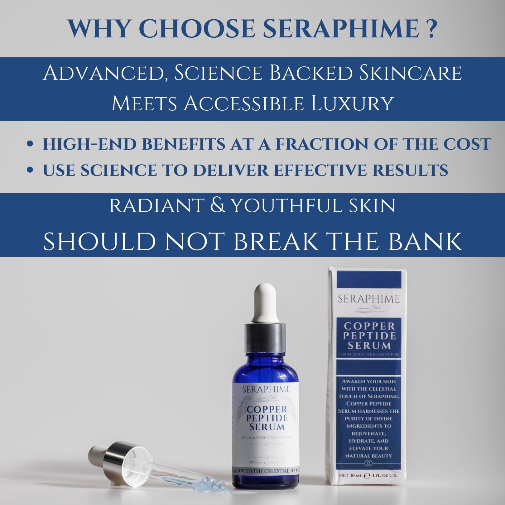 Seraphime copper peptides serum lightweight texture applied demonstrates fast absorption.