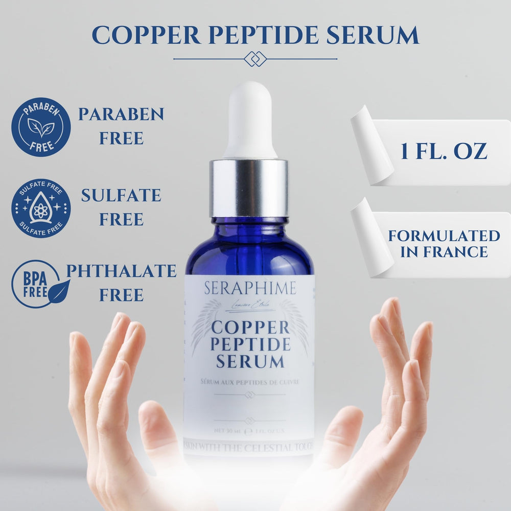 Seraphime copper peptides serum Niacinamide panel notes smoother-looking skin and pores.