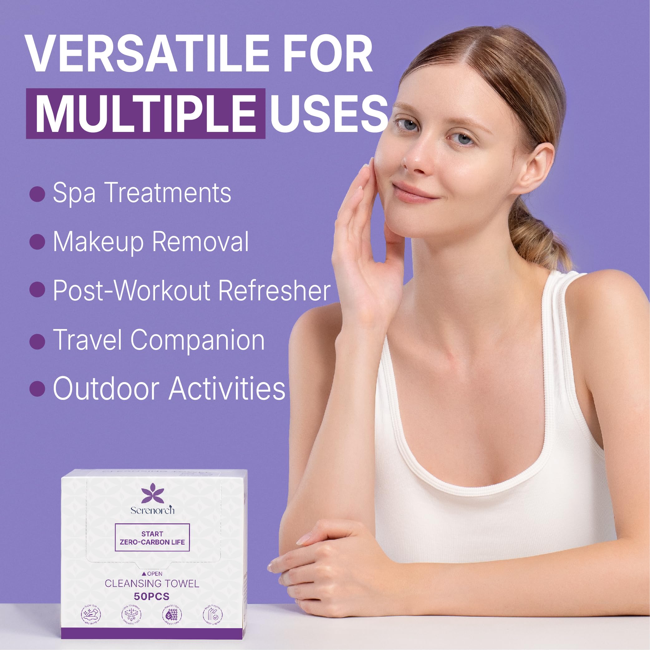 Serenorch face towels provide gentle cleansing for neck and jawline.