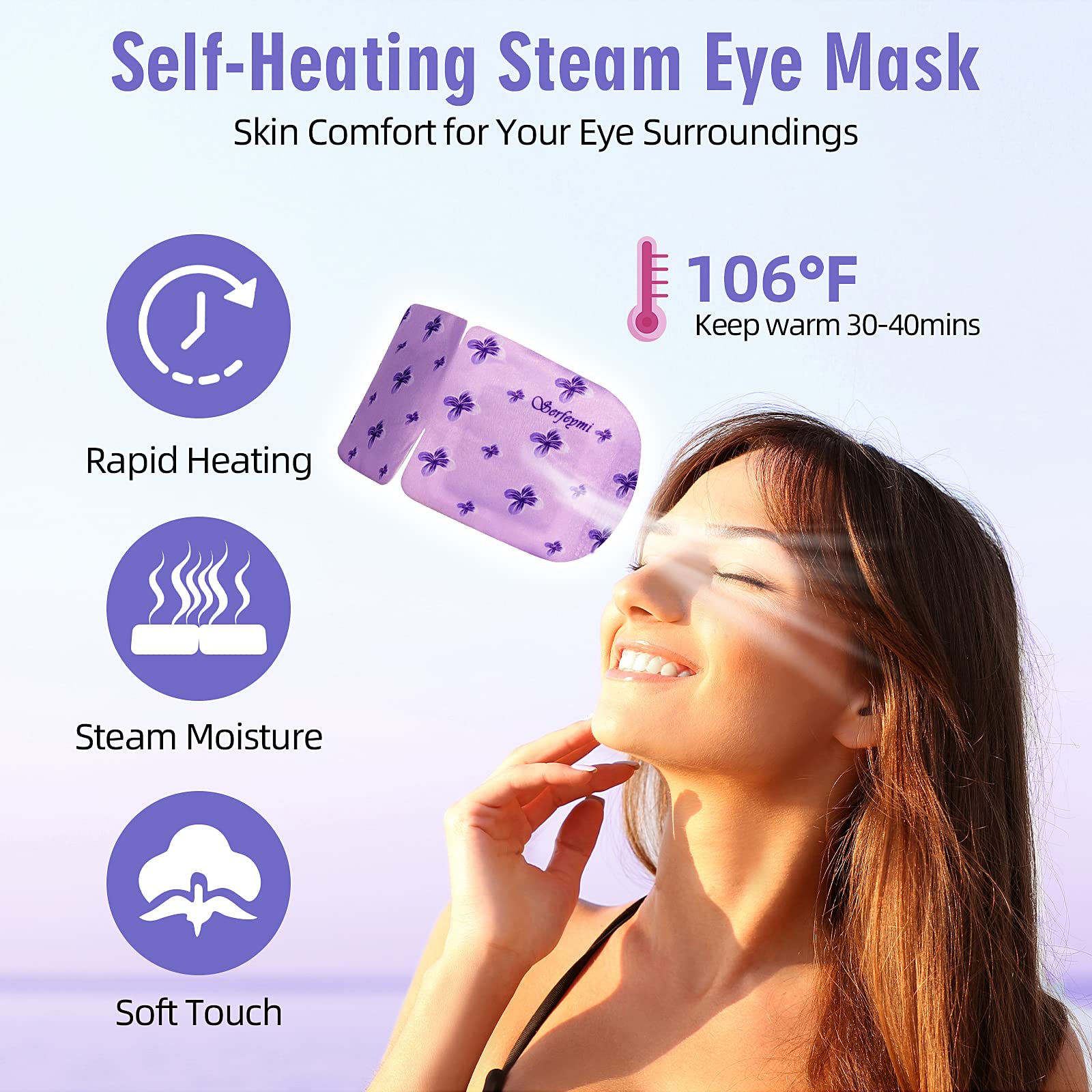 Serfeymi chamomile steam eye mask package provides soothing aroma for calm restful sleep